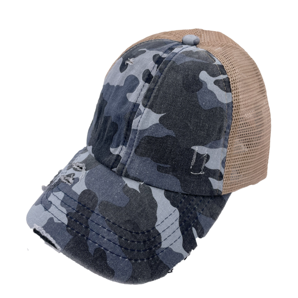 BT-783 C.C Criss Cross Pony Caps BLUE CAMO BEIGE Sale