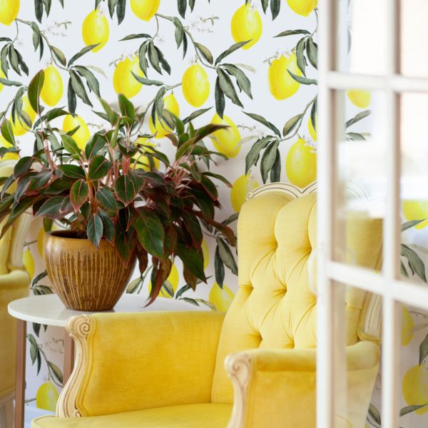 Neon Yellow Lemon Print removable wallpaper Online now
