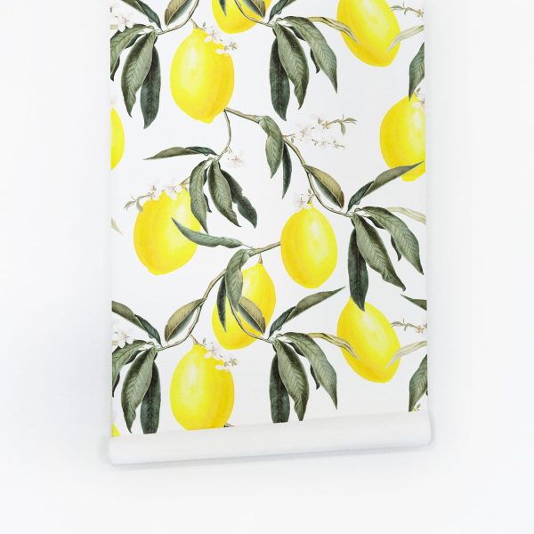 Neon Yellow Lemon Print removable wallpaper Online now - Image 3
