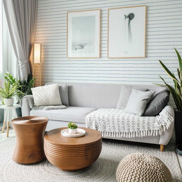 Blue watercolor spots removable wallpaper for coastal interiors Online now