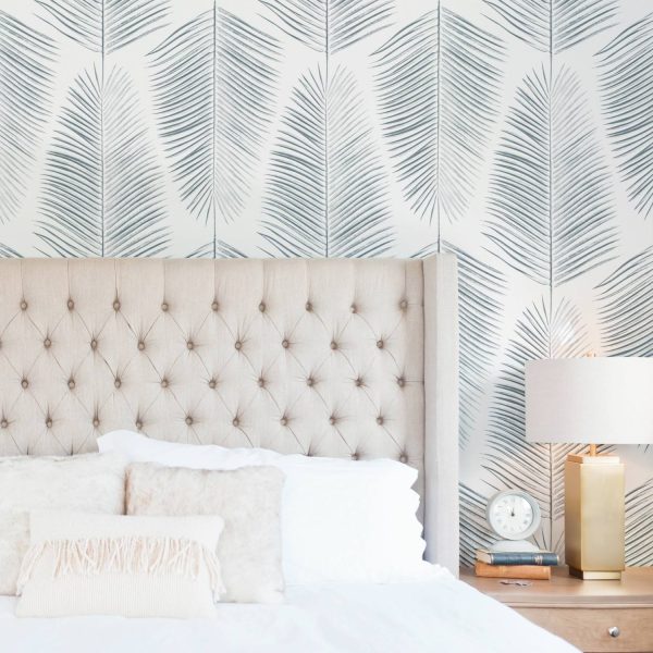 Blue Palm Leaf Wallpaper on Sale - Image 2